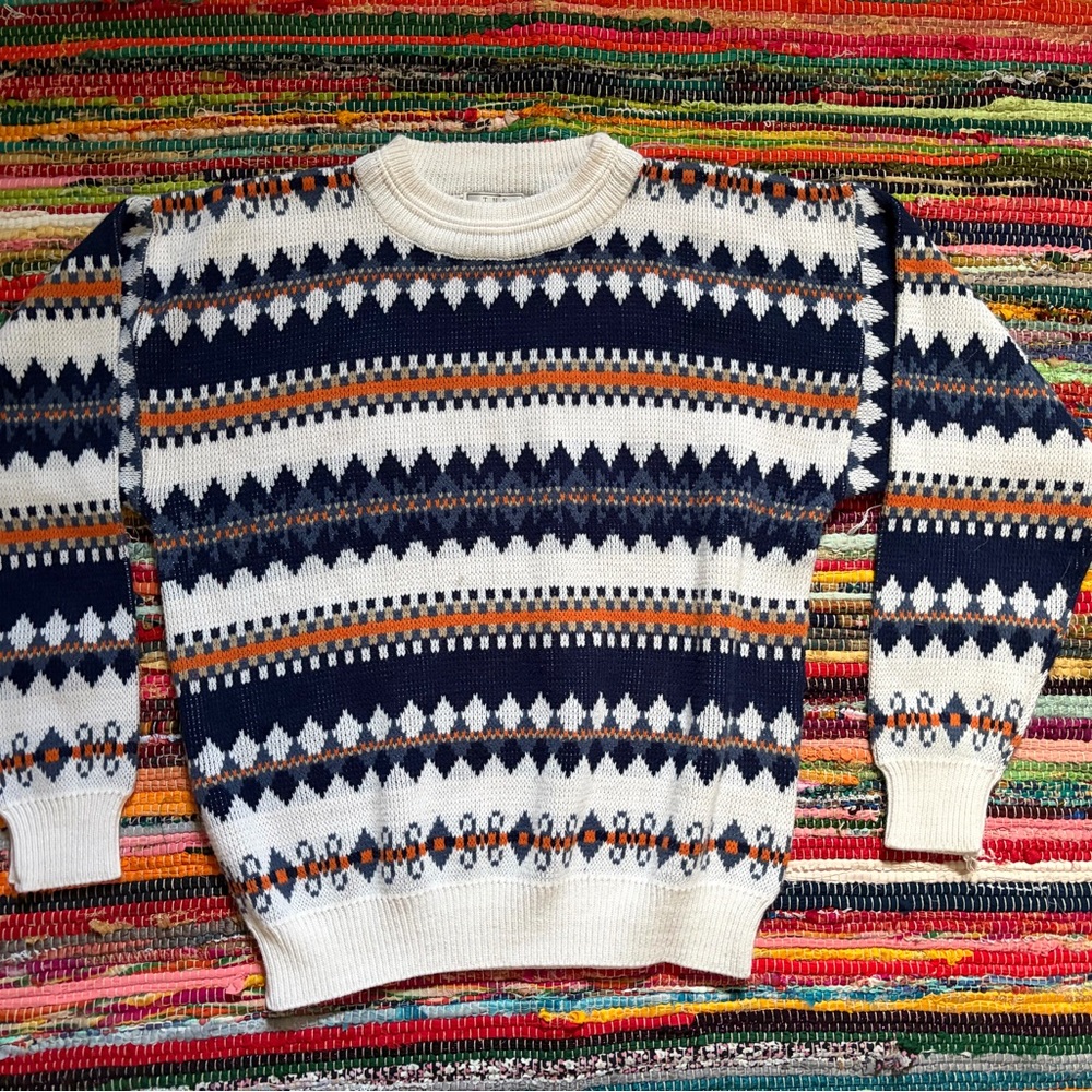 Vintage Crewneck Sweater - Navy, White, Orange cottage core and grandpa core